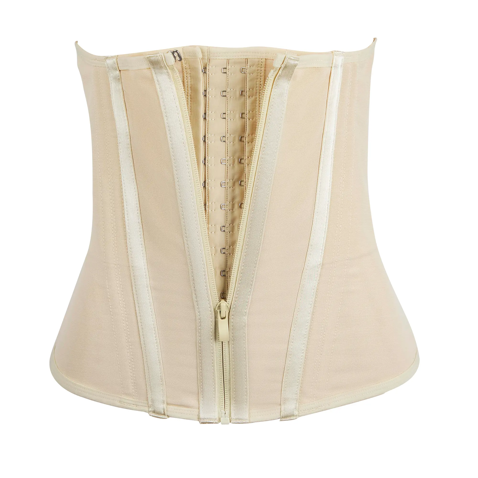 Women's Zipper Front Waist Trainer, Solid Overbust Corset with Smooth Fabric, Tummy Control Faja for Postpartum Recovery and Butt Lift
