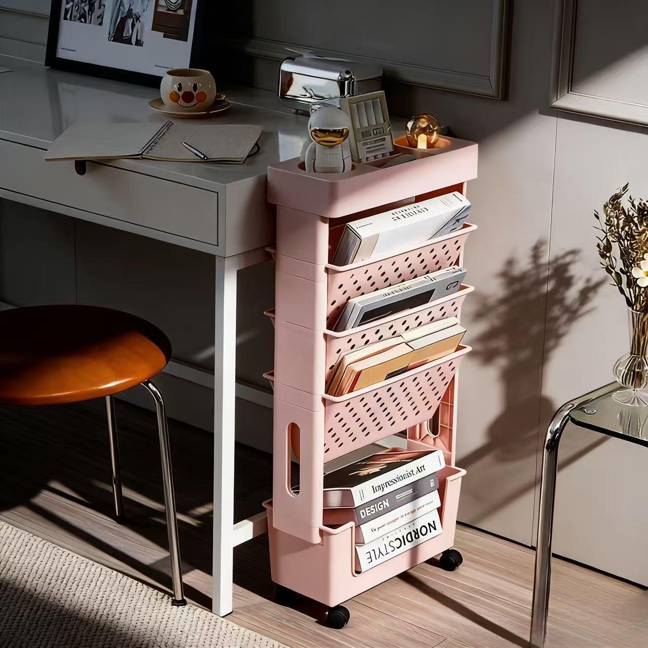 Five-tier rolling side storage cart for desks, multi-layer rolling file organizer, large-capacity book and magazine stand, desktop bookshelf, freestanding desk rolling cart, rolling file cabinet/shelf, movable folder storage cart—suitable for home offices Five-tier rolling side storage cart for desks, multi-layer rolling file organizer, large-capacity book and magazine stand, desktop bookshelf, freestanding desk rolling cart, rolling file cabinet/shelf, movable folder storage cart—suitable for home offices