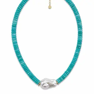 Aesthetic Short Amazonite Beads Necklace - Fashion Costume Jewelry Accessory, Bead Necklaces for Daily Wear, Amazonite Beads Necklaces