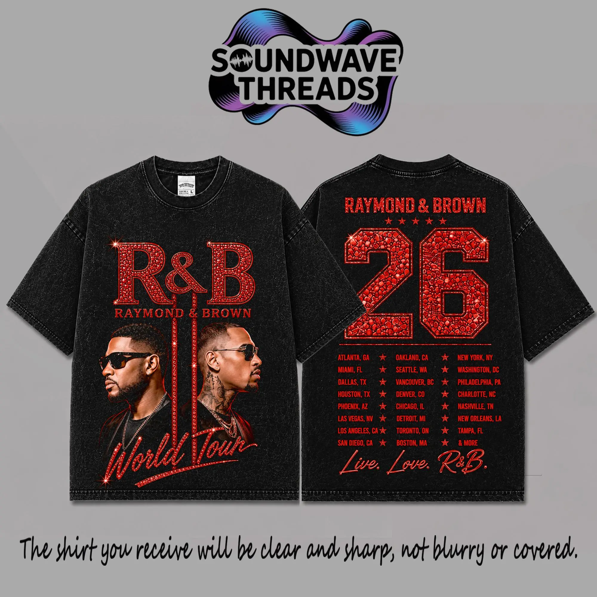 The R&B Tour 2026: Raymond & Brown Red # 2 Premium Acid Washed 100% Tank Top T-Shirt, R&B Music Duo Graphic Tee, Urban Hip Hop Soul Streetwear Shirt, Concert Tour Merch, Gift for R&B Fans, Vintage Music Tee