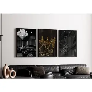 Set of 3 Black and White Fashion Wall Art; Luxury Home Decor, Product without frame