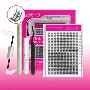 VEYESBEAUTY VB-Sweetie Cluster Lashes 100% Handcrafted Ultra-thin Extremely Fine Invisible Band False Eyelash Wispy Faux Mink Lash Mixed Length DIY Eyelash Extension for Self Makeup Cosmetic Application at Home