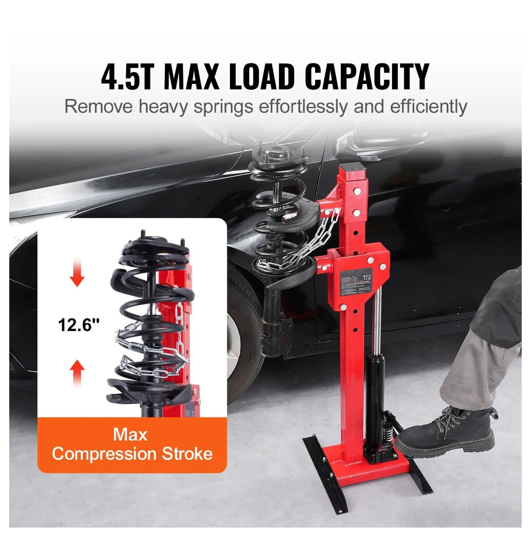 Hydraulic Spring Compressor 4.5 Ton, Strut Coil Spring Compressor Tool - 9920 LBS Capacity, Auto Repair Tool for Cars, Trucks, SUVs, Motorcycles, Coil Spring Removal Default