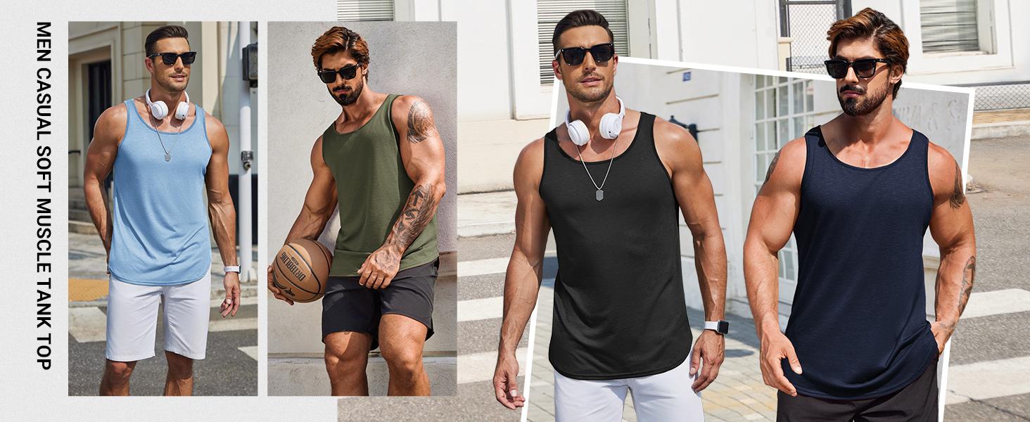 COOFANDY Men's Workout Tank Tops 2 Pack Gym Muscle Sleeveless Shirt Casual Stringer Athletic Tee Shirts Summer