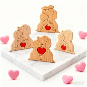 Valentine's Day/mother's Day Limited Gift Set, Wooden Family Dog Figurine, Wood Dog Puzzle, Perfect Gift for Pet Lovers
