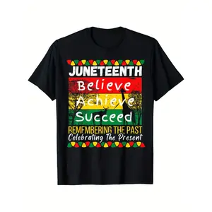 Juneteenth Independence Day Black Pride Melanin Cotton T-Shirt Trendy Street Style Casual Crew Neck Short Sleeve Top Multiple Sizes