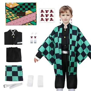 Kids Tnajiro Cosplay Costume Set, Halloween Role-Playing Outfit for Boys and Girls, Demon Slayer Anime Cosplay Kimono Set
