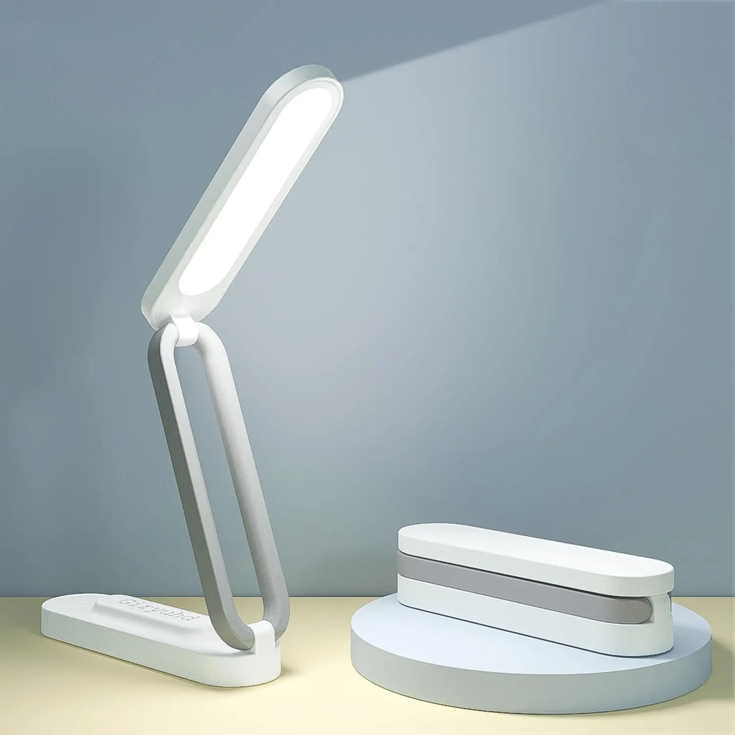 Giryuhd Rechargeable LED Desk Lamp - Wireless, Battery-Operated, Foldable & Portable, 3 Brightness Dimmable, LED Light Strip for Office & Home (White)