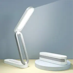 Giryuhd Rechargeable LED Desk Lamp - Wireless, Battery-Operated, Foldable & Portable, 3 Brightness Dimmable, LED Light Strip for Office & Home (White)