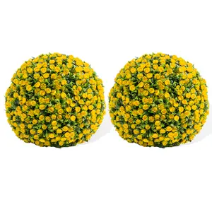 Set of 2 Artificial Boxwood Topiary Balls, UV Resistant Realistic Faux Greenery with Hanging Chains and Zip Ties, Low Maintenance Decor for Home Garden Patio Wedding, Multiple Colors