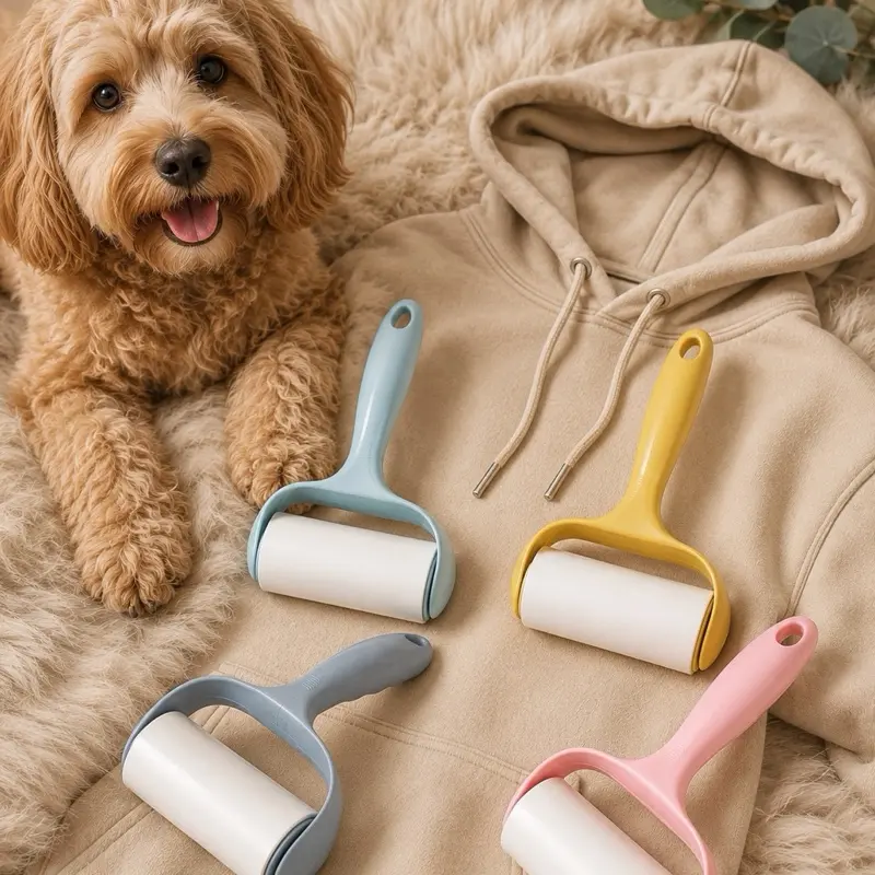 Manual Pet Hair Lint Remover - Dust-Adhesive Tear-Off Paper Roller with Bristle Wiping Brush, Effective Hair-Gluing Tool for Dogs