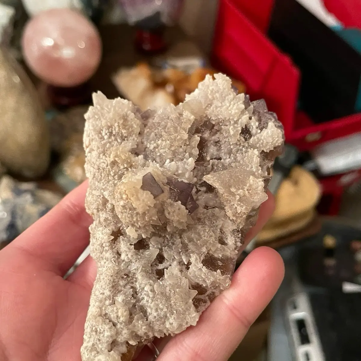 White calcite on Fluorite crystals