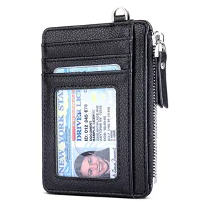 Slim Card Holder Wallet with Zip Pocket, RFID Blocking, Total 9 Compartments Large Capacity, 3.5" x 4.7" (Slight Larger Than Usual), Faux Leather