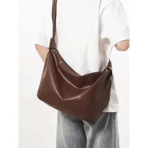 Men's Casual Fashion Solid Color Shoulder Bag, Commuter Crossbody Bag, Large Capacity Bag for Daily Commuting, Versatile Travel Street Adjustable Shoulder Strap Bag