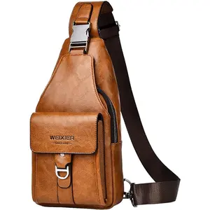 PU Leather Sling Bag for Men - , Lightweight, Crossbody Chest Bag for Hiking & Cycling