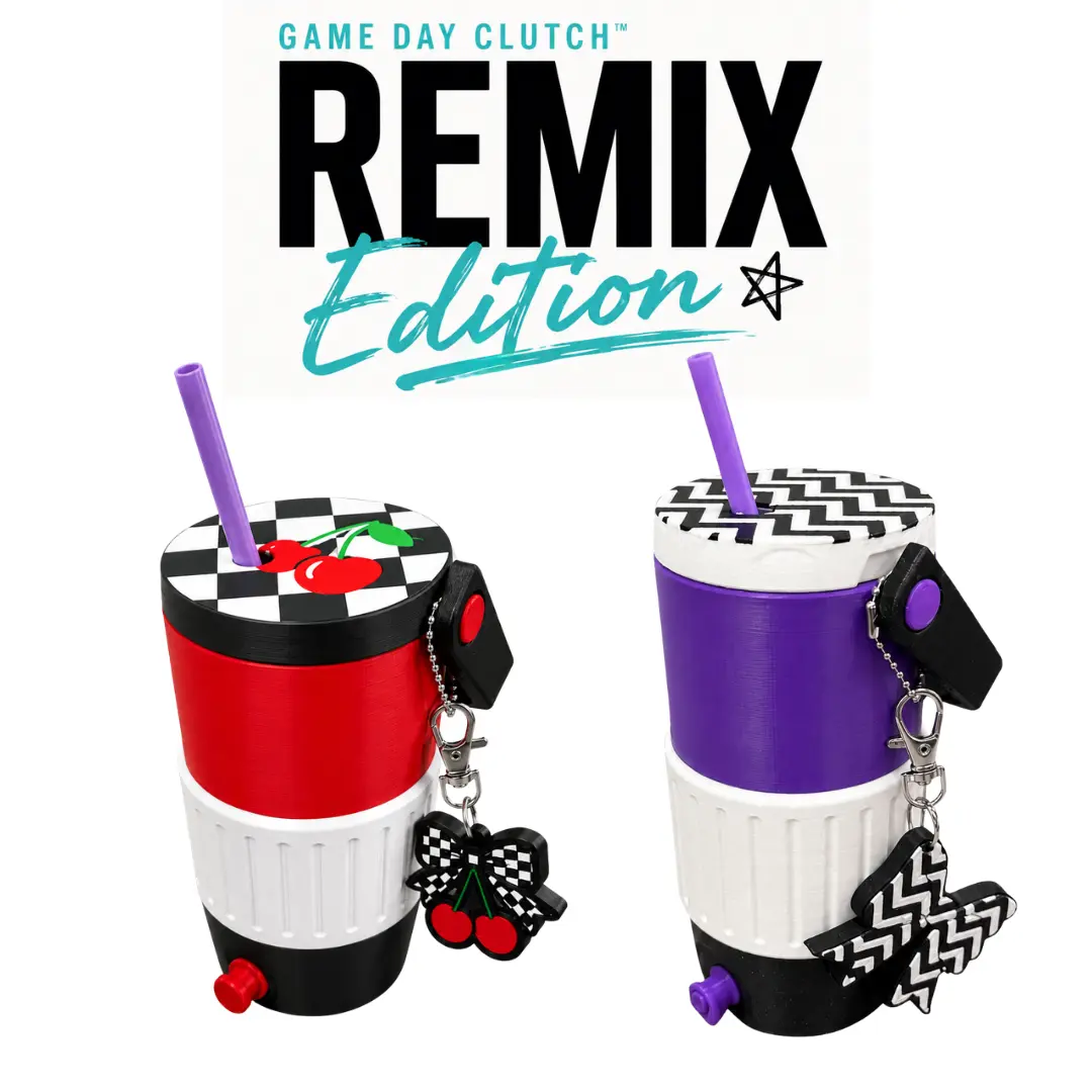 Game Day Clutch Remix Edition Aesthetic Cup Holder - Creative Drinkware with Lid, Matching Can Tab Opener, Multiple Patterns, Sizes, Y2k Colors & Themes for Cans, Bottles