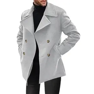 Men’s Double-Breasted Pea Coat Winter Overcoat Short Trench Coat Notched Collar