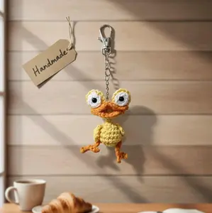 Crazy duck keychain, handmade from cotton, cute gift.