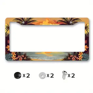 6.3x12.2inch(16x31cm) Metal Sunset License Plate Frame Cover with Palm Trees - Water Resistant, Easy to Clean, Rust Resistant