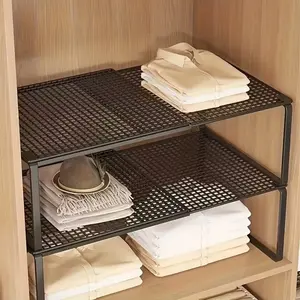 Heavy-Duty Carbon Telescopic Closet Organizer with stackable metal shelving design, space saving closet storage solution for home organization, suitable for bedroom closets and daily closet organization routines