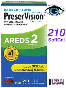 Bausch + Lomb PreserVision AREDS 2 Formula Eye Vitamin 210 Softgel,Healthcare Dietary Mineral Supplement Fitness Edible