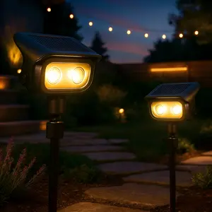 ISUNMEA 2 Pack Solar Landscape Spotlights Outdoor for Garden Ambience, Waterproof Spotlights, 2 Brightness Mode Warm White LED Spot Lights for Tree, Flag Lighting, Adjustable Solar Uplights, Auto On/Off Dusk to Dawn
