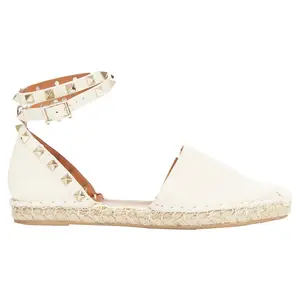 Pre-owned Valentino Garavani Women's Valentino cream leather studded espadrille flats by Rebag
