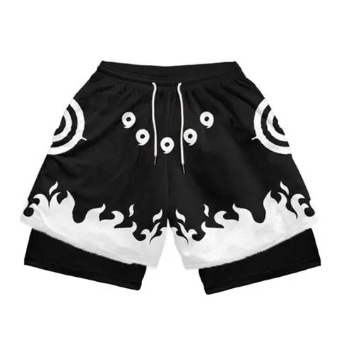 Men's 6 Paths Naruto Anime Style Breathable Elastic Lightweight Workout Shorts - Summer Double Layer Fitness Training Bottoms, Breathable Elastic Shorts