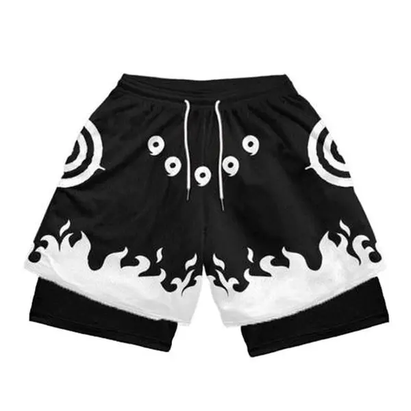 Men's 6 Paths Naruto Anime Style Breathable Elastic Lightweight Workout Shorts - Summer Double Layer Fitness Training Bottoms, Breathable Elastic Shorts