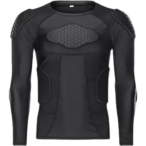 Men Padded Compression Shirt Football Rib Protector 8-Pads Chest Protector Long Sleeve Football Padded Shirt Protective Gear Basketball