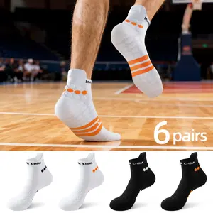 ANLISM Men's Fashion Sports Socks Ankle Length 6 Pairs Cotton-Polyester Blend Sweat-Wicking Shock-Absorbing Durable Terry Sole for Running Soccer Hiking Size 6-12 Black White Orange Training