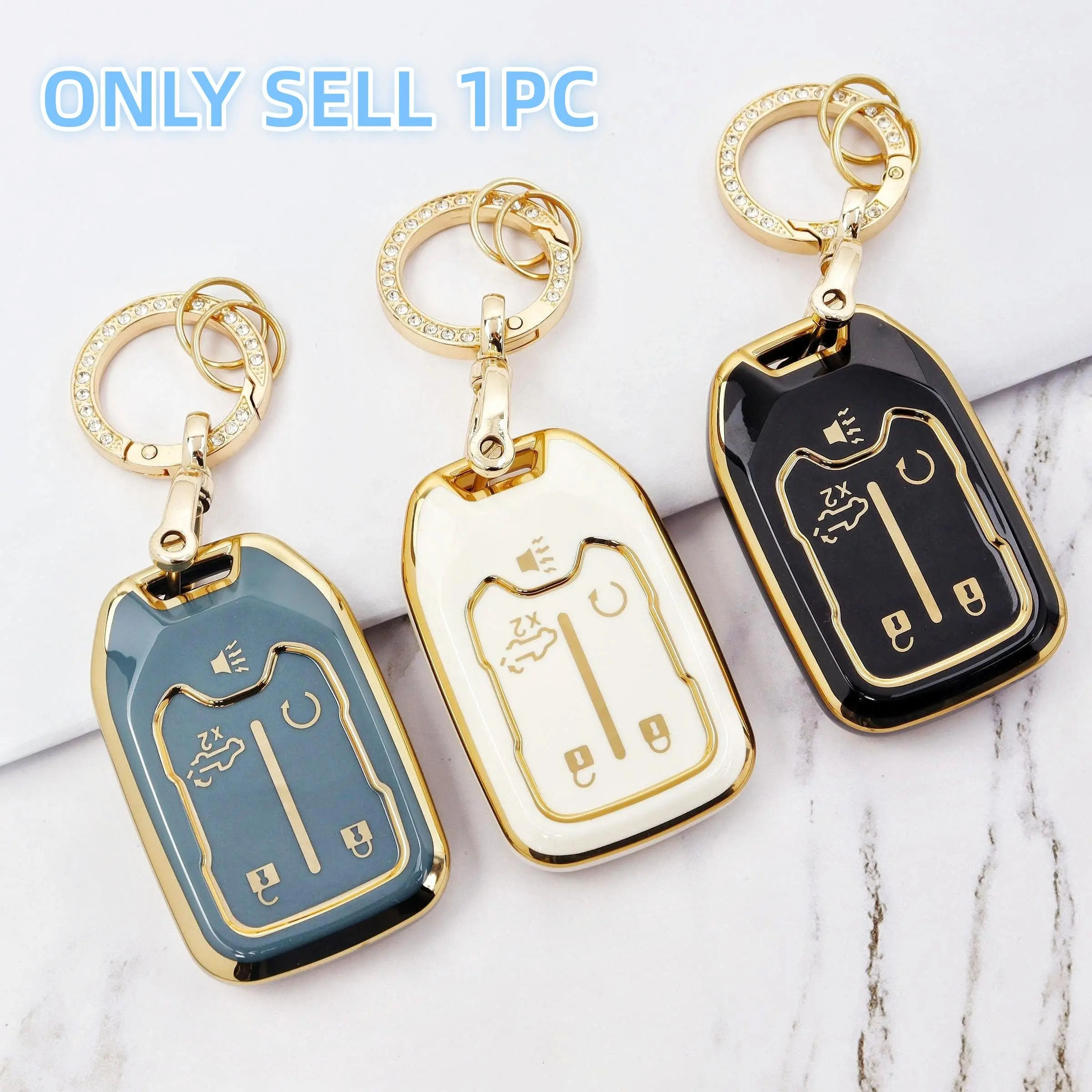 Car Key Case with Keychain, Car Key Protector, Key Fob Cover for GMC, Key Covers, Car Interior Accessories for Chevy Silverado GMC Sierra 1500 2500HD 3500HD, Car Key Holder, Car Key Accessory
