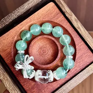Natural Green Fluorite & Clear Quartz Bracelet (CJ03)