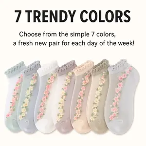 Floral Lace Women's Spring Summer Ankle Socks [10-pair pack] - Cute Cotton Sole Sweat-Wicking Breathable Socks (One size)