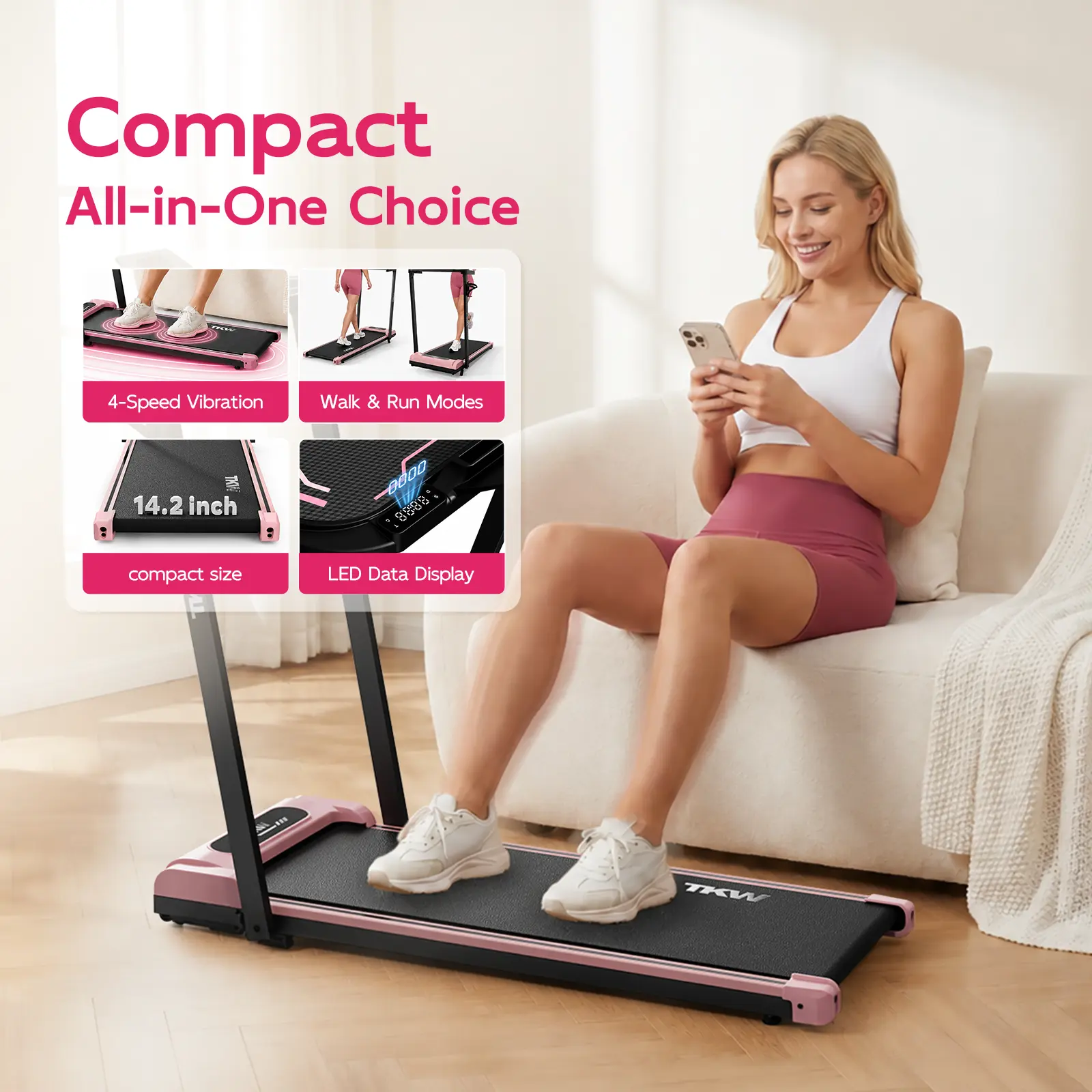 TKW 3-in-1 Walking  pad, Light weight Under DeskWalking pad Treadmill,,Low-Noise Motor Walking Pad, Remote Control & Wheels for Easy mobility, LEDDisplay Training Equipment Home Gym Equipment