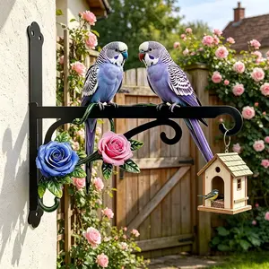 Wall-Mounted Outdoor Hook, Rust-Proof and Fade-Resistant, Metal Parrot and Floral Motifs, Sturdy Iron, Indoor and Outdoor Use, Bird Feeder Holder, Garden Sculptures and Decor