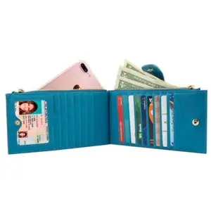 Bifold Multi Card Case Wallet with Zipper Pocket with RFID Blocking shoulder  purse
