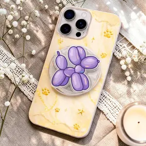 Cute Purple Balloon Dog MagSafe Phone Grip – Pastel Glossy Dog Holder, Trendy Aesthetic Phone Stand for Teens & Gift