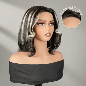 [Clearance Sale] West Kiss Glueless #P1B/613 Blonde Straight Tpart Bob Wig Pre Plucked Human Hair Ready To Go Wig