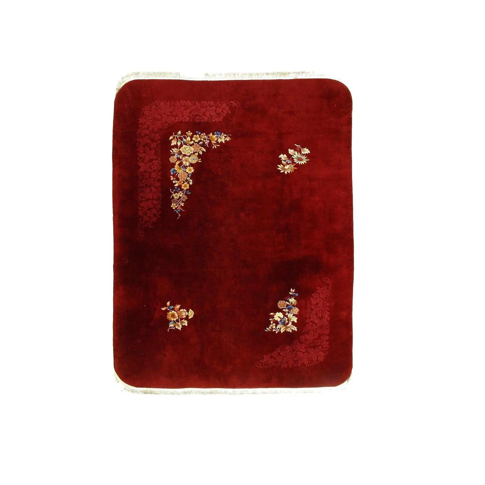 Canvello Genuine Handmade Rug Red Vintage Chinese Floral Art Deco Area Rug for Living Room Home Decor Antique Rug - 9' X 12'2''
