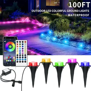 100Ft RGB Ground Lights Outdoor LED Pathway Lights, IP67 Multi Color Changing Christmas Decor Waterproof Walkway Lighting for Outside Garden Back Yard Lawn Driveway Patio Landscape Lighting, Smart Control