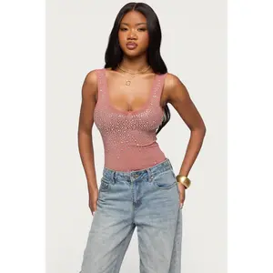Angelita Rhinestone Sheer Mesh Bodysuit