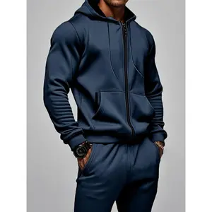 Casual Solid Color 2pcs Men's Hooded Long Sleeve Sweatshirt + Pants Set - Co-ord Sports Fitness Set