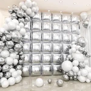 36pcs Silver Square Foil Balloons Wall Backdrop with 144pcs Balloon Garland Arch Kit, Double Sided Balloons for Bachelorette Shower Birthday Anniversary Graduation Prom Party Decorations