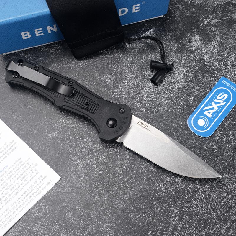 BM9070 CLA Utility Button Lock Folding KnifeD2 Steel Battlewash BladeBladeNon-slip Nylon Fiber HandleMultifunctional Utility Tool for OutdoorFishing Camping EDC Tool, EDC Sharp Folding Knife