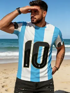 Vintage Football Style Number 10 Colorblock 3D Print Short Sleeve Men's T-Shirt, Summer New Casual Fashion Streetwear Top