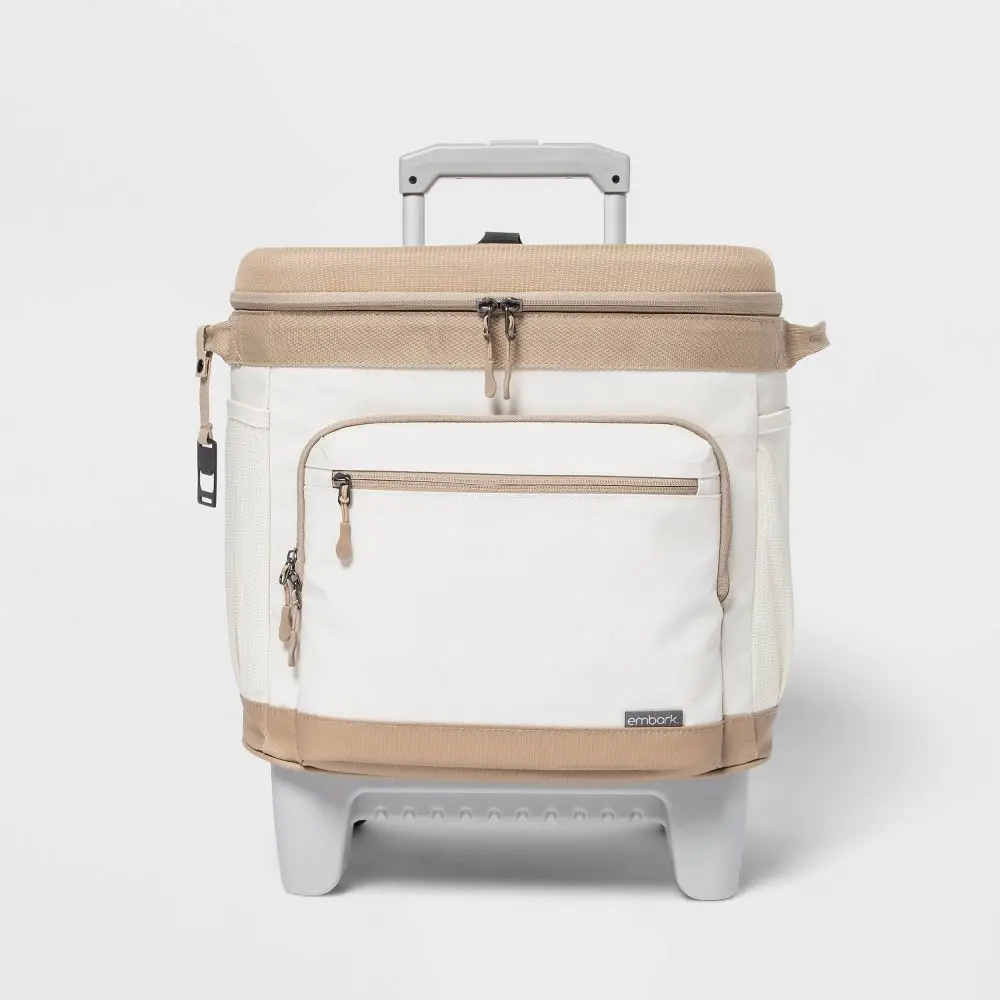 Soft Sided 26qt Roller Cooler Tan - Embark: Rolling Cooler with Retractable Handle