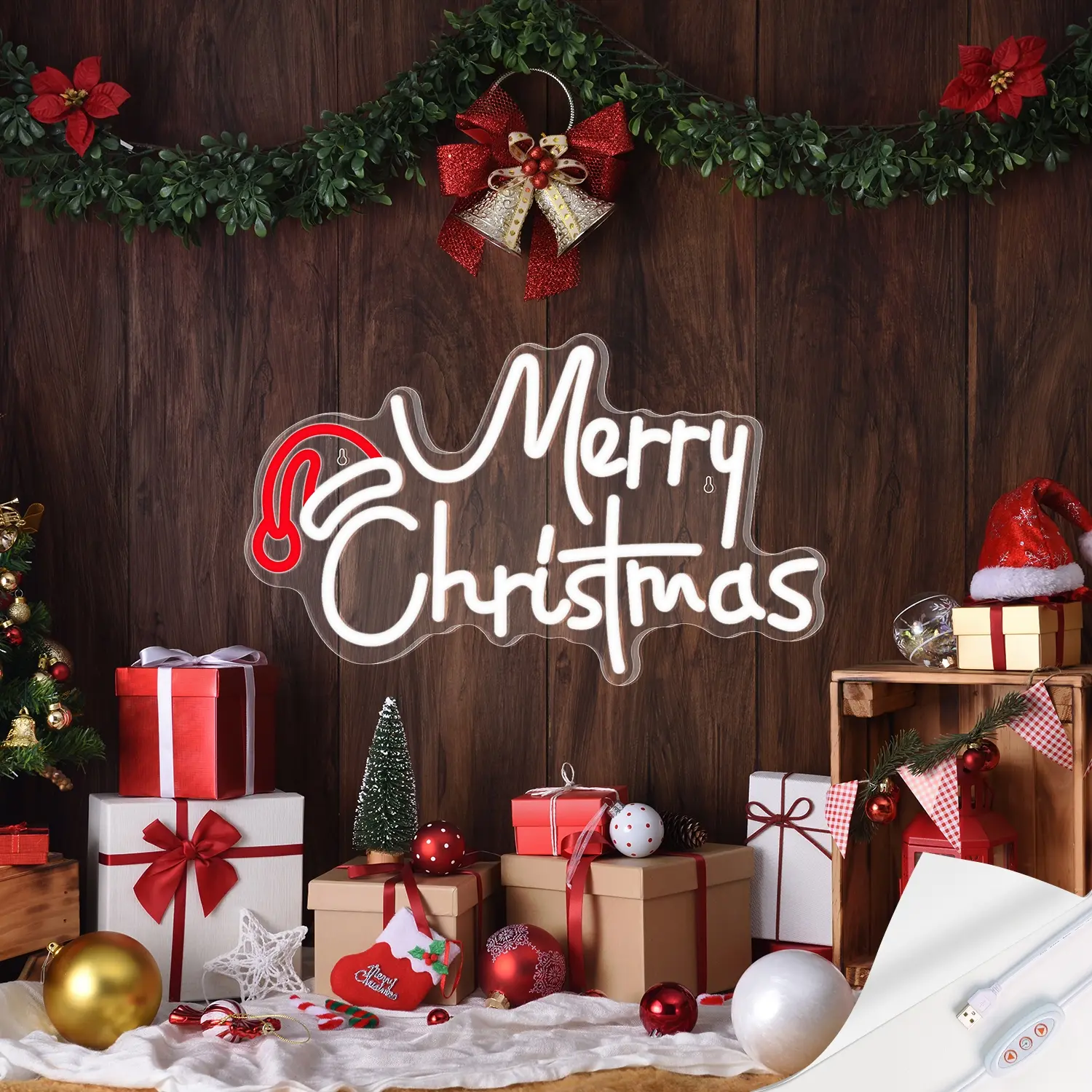 1pc Merry Christmas Neon Sign,Christmas Decorations, LED Illuminated Acrylic Sign, With Dimmer Switch, USB Power Supply, With Dimmer Switch, Mural Decoration For Home Decoration Lighting, Suitable For Billiard Rooms, Bars And Clubs