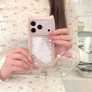 Cute 3D Cat Ear Diagonal Rhinestone Phone Case For iPhone 17 16 15 14 Pro Max 13 Shock-Resistant Protective Case