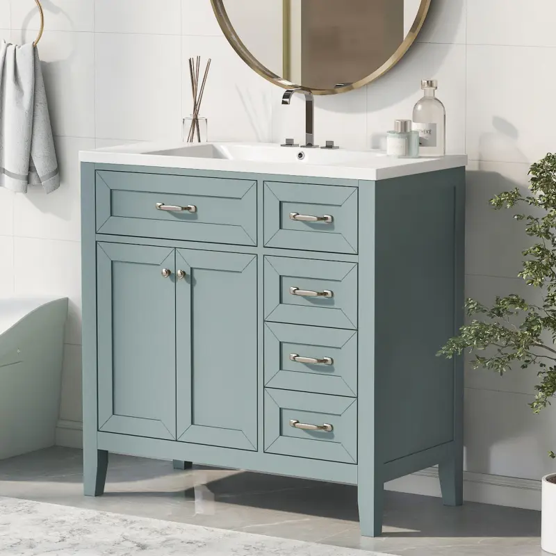 36" Bathroom Vanity with Sink Combo, Green Bathroom Cabinet with Drawers, Solid Frame and MDF Board (Old Sku:JL000007AAG)